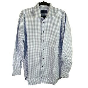 David Donahue Mens Dress Shirt Blue Checkered Long Sleeve 16.5‎ 34/35